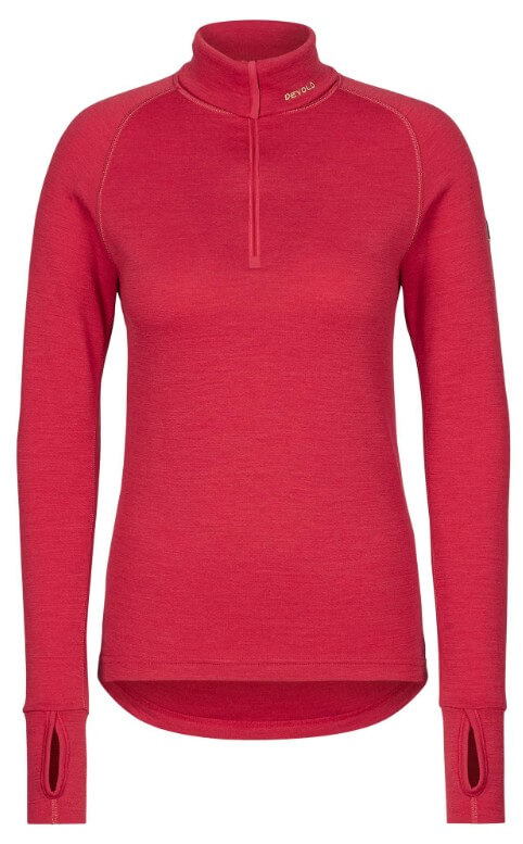 Devold Expedition Merino 235 Zip Neck -naisten kerrastopaita punaisena.